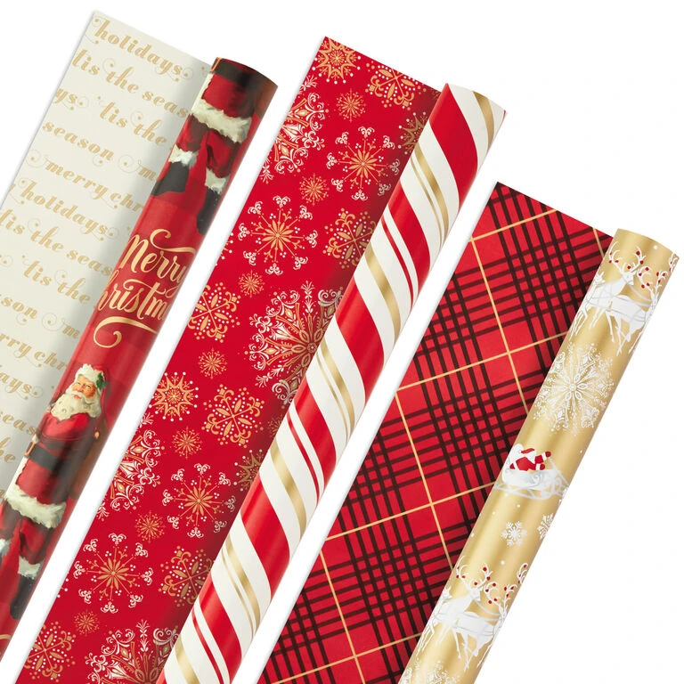 Hallmark Red And Gold 3-Pack Reversible Christmas Wrapping Paper, 120 Sq. Ft. 3 Hallmark Red And Gold 3-Pack Reversible Christmas Wrapping Paper, 120 Sq. Ft.