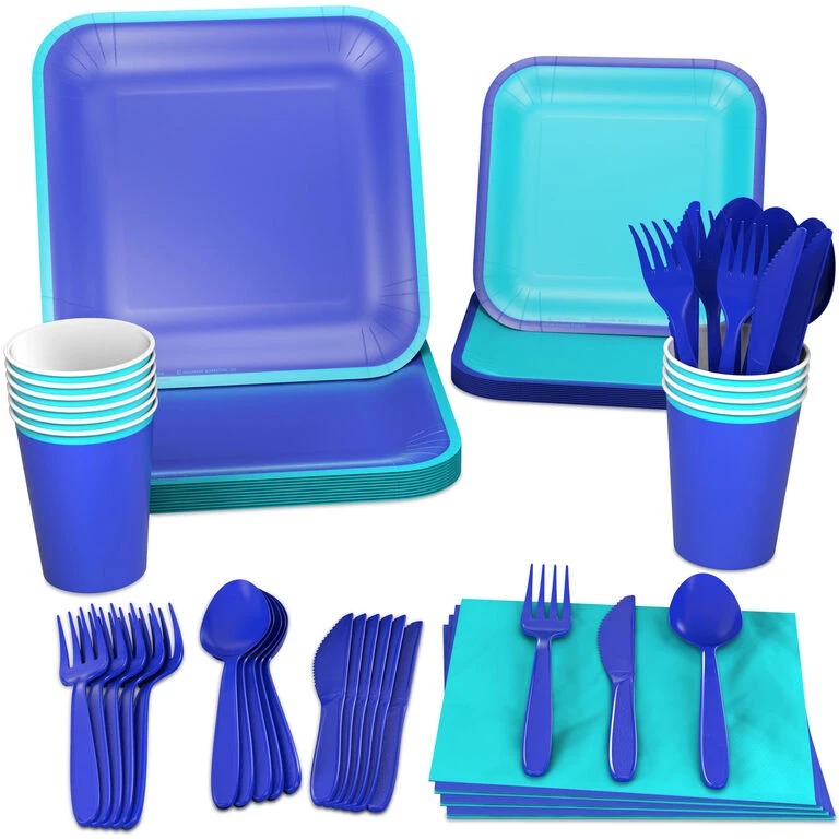 Hallmark Color Pop 96-Piece Tableware Basics Party Kit, Aqua And Indigo 3 Hallmark Color Pop 96-Piece Tableware Basics Party Kit, Aqua And Indigo