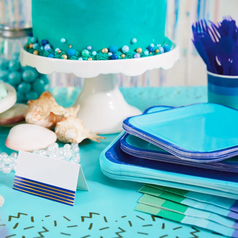 Hallmark Color Pop 96-Piece Tableware Basics Party Kit, Aqua And Indigo 4 Hallmark Color Pop 96-Piece Tableware Basics Party Kit, Aqua And Indigo - Image 2
