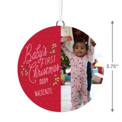 Hallmark Baby's First Christmas Personalized Text And Vertical Photo Ceramic Ornament -Hallmark online Shop Babys First Personalized Round Christmas Ornament 1999QHE1711B23 03