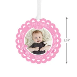 Hallmark Baby’s First Christmas Pink Scalloped Personalized Text And Photo Metal Ornament -Hallmark online Shop Babys First Personalized Round Christmas Ornament 1OFM1004B2 03