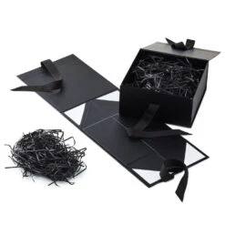 Hallmark 8" Square Black Gift Boxes With Paper Shred, 2-Pack -Hallmark online Shop Black Large Gift Boxes With Paper Shred 5EBC1856 04