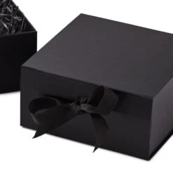 Hallmark 8" Square Black Gift Boxes With Paper Shred, 2-Pack -Hallmark online Shop Black Large Gift Boxes With Paper Shred 5EBC1856 05