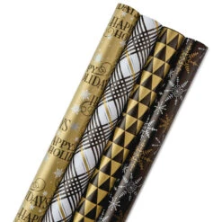 Hallmark Black And Gold 4-Pack Reversible Holiday Wrapping Paper Assortment, 150 Sq. Ft.