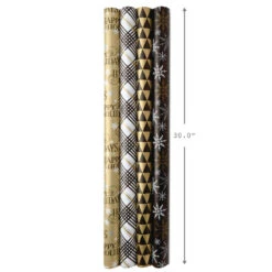 Hallmark Black And Gold 4-Pack Reversible Holiday Wrapping Paper Assortment, 150 Sq. Ft. -Hallmark online Shop Black and Gold Reversible Wrapping Paper Assortment 5JXW1737 07