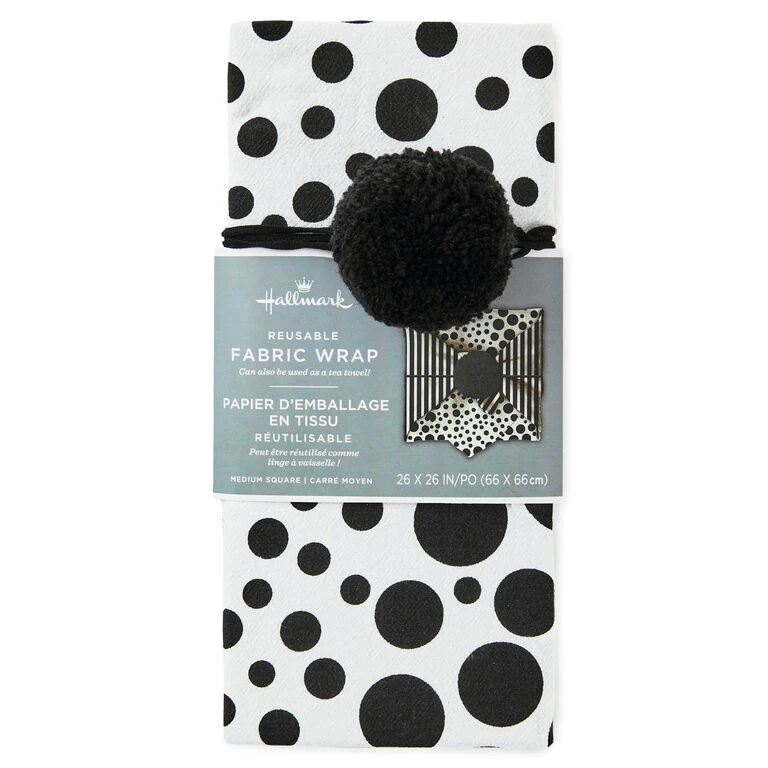 Hallmark 26" Black-and-White Fabric Gift Wrap With Elastic Band 8 Hallmark 26" Black-and-White Fabric Gift Wrap With Elastic Band - Image 6