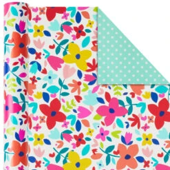 Hallmark Bright Florals 3-Pack Reversible Wrapping Paper, 120 Sq. Ft. Total -Hallmark online Shop Bright Flowers 3Pack Reversible Wrapping Paper 5EWR2433 04