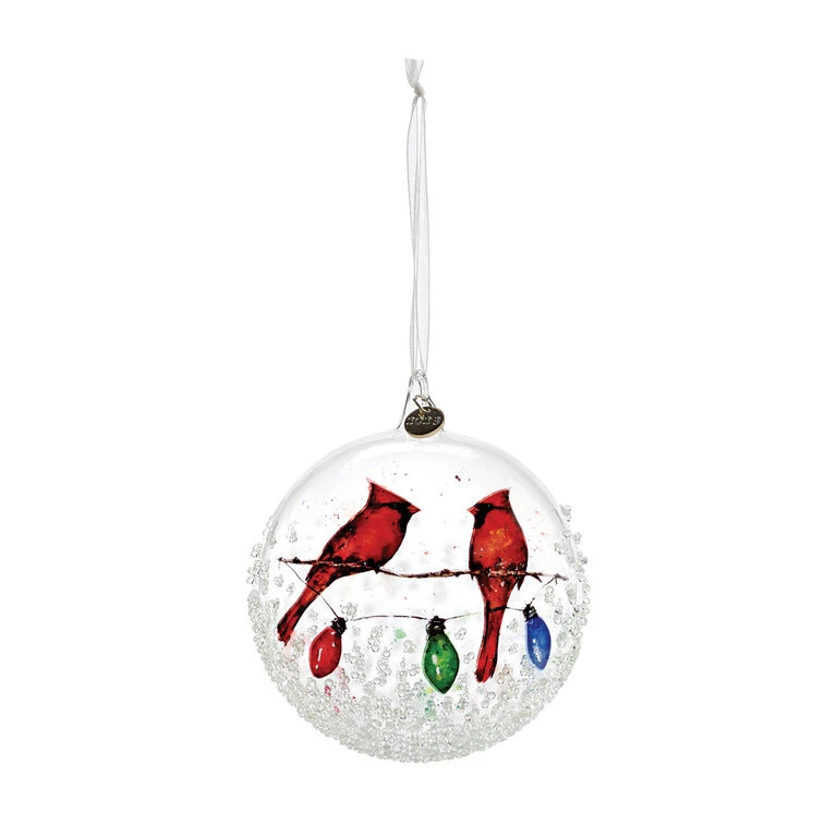 Cardinals On Light String 2023 Blown Glass Ornament 3 Cardinals On Light String 2023 Blown Glass Ornament