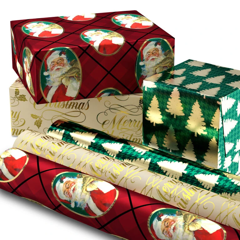 Hallmark Traditional 3-Pack Foil Christmas Wrapping Paper Assortment, 60 Sq. Ft. 4 Hallmark Traditional 3-Pack Foil Christmas Wrapping Paper Assortment, 60 Sq. Ft. - Image 2