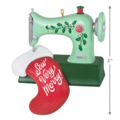 Hallmark Sew Very Merry! Ornament -Hallmark online Shop Green Sewing Machine and Stocking Keepsake Ornament 1799QGO2927 03