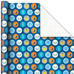 Hallmark Blue Hanukkah Designs 3-Pack Wrapping Paper Assortment, 120 Sq. Ft. -Hallmark online Shop Hanukkah Designs Wrapping Paper Assortment 5JXW1257 04