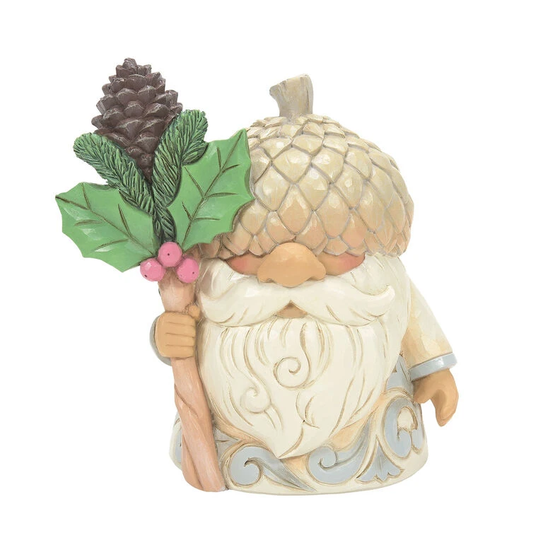 Enesco Jim Shore White Woodland Gnome With Acorn Hat Figurine, 4.65" 3 Enesco Jim Shore White Woodland Gnome With Acorn Hat Figurine, 4.65"