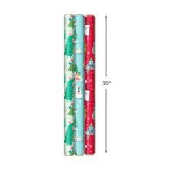 Hallmark Winter Friends 3-Pack Reversible Kids Christmas Wrapping Paper Assortment, 120 Sq. Ft. -Hallmark online Shop Kids Reversible Christmas Gift Wrap Assortment 5JXW1073 03