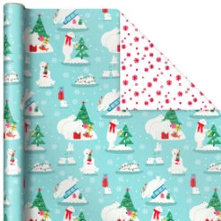 Hallmark Winter Friends 3-Pack Reversible Kids Christmas Wrapping Paper Assortment, 120 Sq. Ft. -Hallmark online Shop Kids Reversible Christmas Gift Wrap Assortment 5JXW1073 05