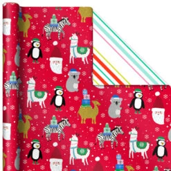 Hallmark Winter Friends 3-Pack Reversible Kids Christmas Wrapping Paper Assortment, 120 Sq. Ft. -Hallmark online Shop Kids Reversible Christmas Gift Wrap Assortment 5JXW1073 06