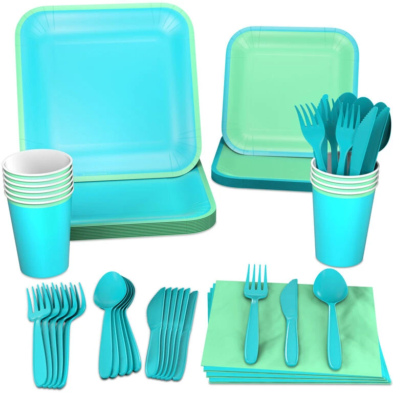 Hallmark Color Pop 96-Piece Tableware Basics Party Kit, Sea Green And Aqua 3 Hallmark Color Pop 96-Piece Tableware Basics Party Kit, Sea Green And Aqua