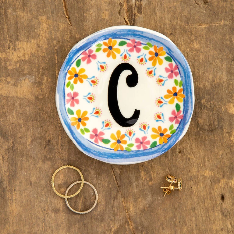 Natural Life Initial Trinket Dish, C 3 Natural Life Initial Trinket Dish, C