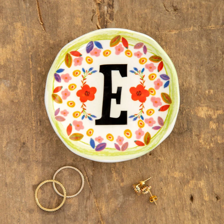 Natural Life Initial Trinket Dish, E 3 Natural Life Initial Trinket Dish, E