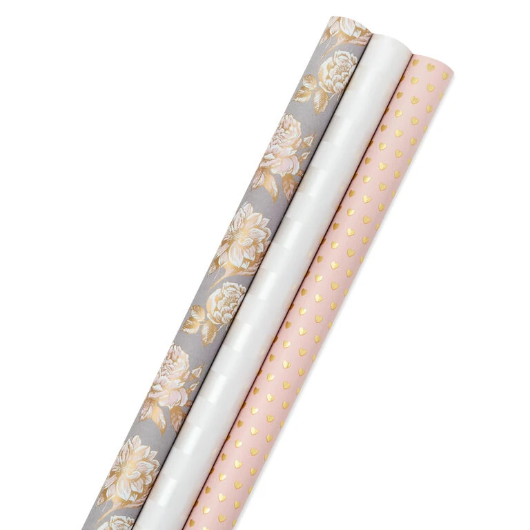 Hallmark Pink And Gray 3-Pack Wrapping Paper, 85 Sq. Ft. Total 3 Hallmark Pink And Gray 3-Pack Wrapping Paper, 85 Sq. Ft. Total