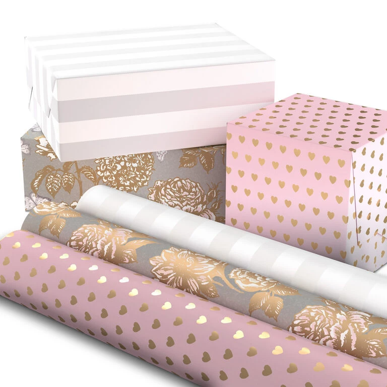 Hallmark Pink And Gray 3-Pack Wrapping Paper, 85 Sq. Ft. Total 4 Hallmark Pink And Gray 3-Pack Wrapping Paper, 85 Sq. Ft. Total - Image 2