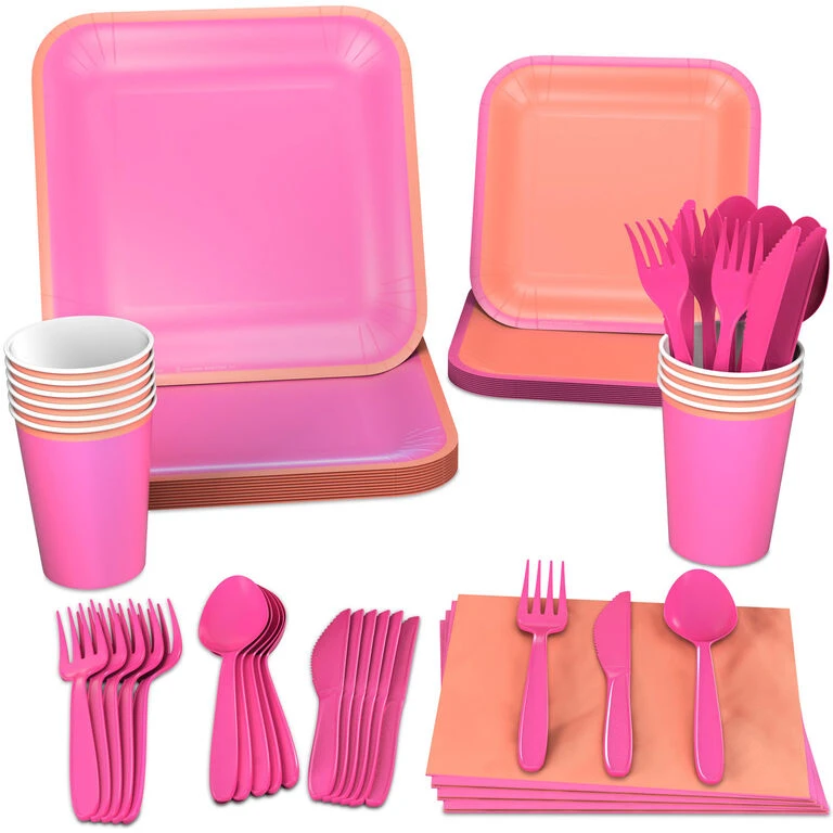 Hallmark Color Pop 96-Piece Tableware Basics Party Kit, Pink And Orange 3 Hallmark Color Pop 96-Piece Tableware Basics Party Kit, Pink And Orange