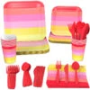 Hallmark Color Pop 96-Piece Tableware Basics Party Kit, Warm Ombré Stripe -Hallmark online Shop Red and Pink Stripe Party in a Box Party Supplies 5CLP1008 01