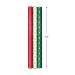 Hallmark Christmas Gift Wrap Kit With Wrapping Paper, Bows, Ribbons And Tags -Hallmark online Shop RedWhiteGreen 3Roll Holiday Wrapping Paper Set 5JXW1200 07