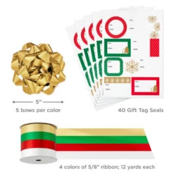 Hallmark Christmas Gift Wrap Kit With Wrapping Paper, Bows, Ribbons And Tags -Hallmark online Shop RedWhiteGreen 3Roll Holiday Wrapping Paper Set 5JXW1200 08