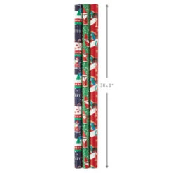 Hallmark Santa Fun 3-Pack Christmas Wrapping Paper Assortment, 120 Sq. Ft. -Hallmark online Shop Santa Fun Hallmark Mahogany Christmas Wrapping Paper 5JXW1037 04
