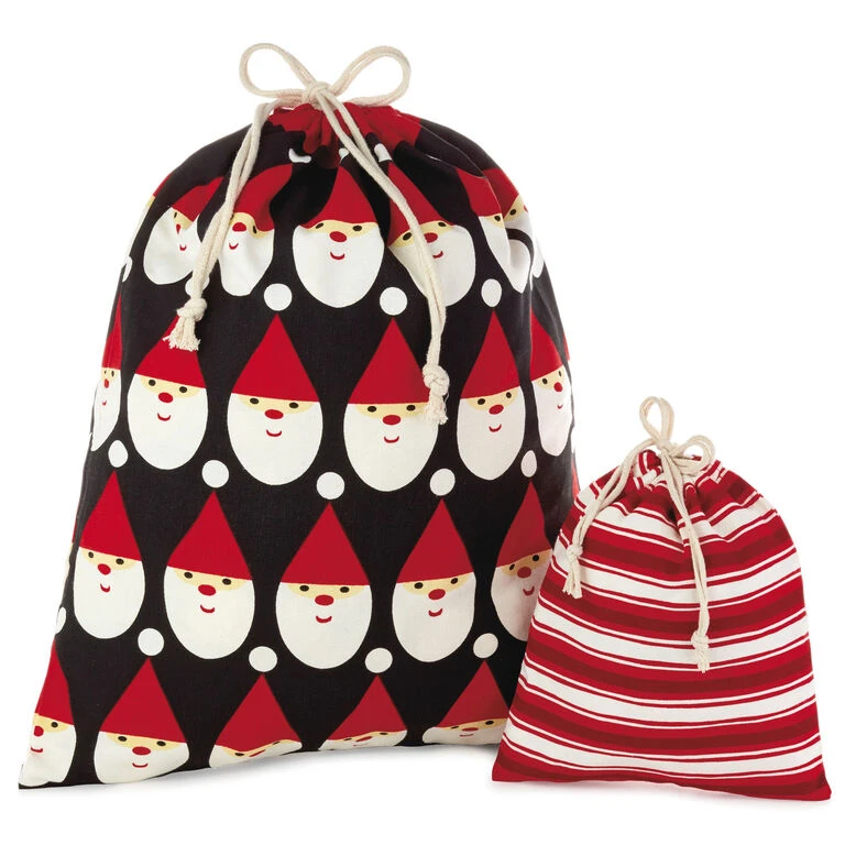Hallmark 10" And 20" Santa And Stripes 2-Pack Fabric Christmas Gift Bags 3 Hallmark 10" And 20" Santa And Stripes 2-Pack Fabric Christmas Gift Bags