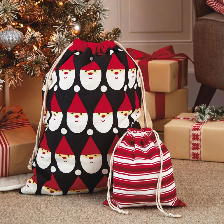 Hallmark 10" And 20" Santa And Stripes 2-Pack Fabric Christmas Gift Bags 4 Hallmark 10" And 20" Santa And Stripes 2-Pack Fabric Christmas Gift Bags - Image 2
