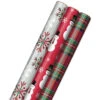 Hallmark Snow Merry 3-Pack Foil Christmas Wrapping Paper Assortment, 60 Sq. Ft. -Hallmark online Shop Snowmen and Plaid Foil Christmas Wrapping Paper 5JXW1061 01