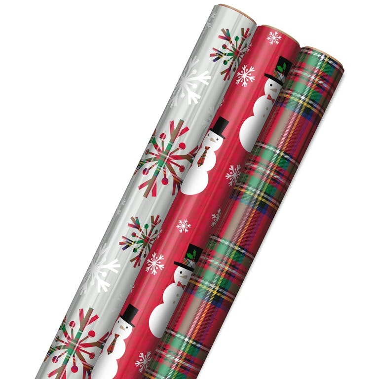 Hallmark Snow Merry 3-Pack Foil Christmas Wrapping Paper Assortment, 60 Sq. Ft. 3 Hallmark Snow Merry 3-Pack Foil Christmas Wrapping Paper Assortment, 60 Sq. Ft.