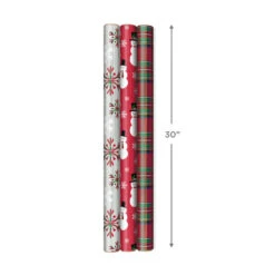 Hallmark Snow Merry 3-Pack Foil Christmas Wrapping Paper Assortment, 60 Sq. Ft. 12 Hallmark Snow Merry 3-Pack Foil Christmas Wrapping Paper Assortment, 60 Sq. Ft. -Hallmark online Shop Snowmen and Plaid Foil Christmas Wrapping Paper 5JXW1061 04