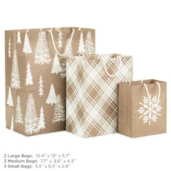 Hallmark Christmas Kraft 8-Pack Holiday Gift Bags, Assorted Sizes And Designs -Hallmark online Shop White on Kraft Paper Assortment Christmas Gift Bags 5XGB1417 03